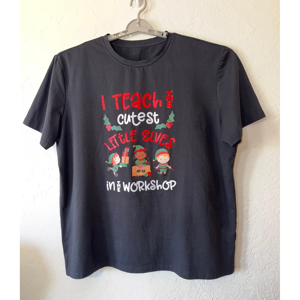 I Teach The Cutest Little Elves Christmas Teacher Graphic T-Shirt Black Size 4XL
